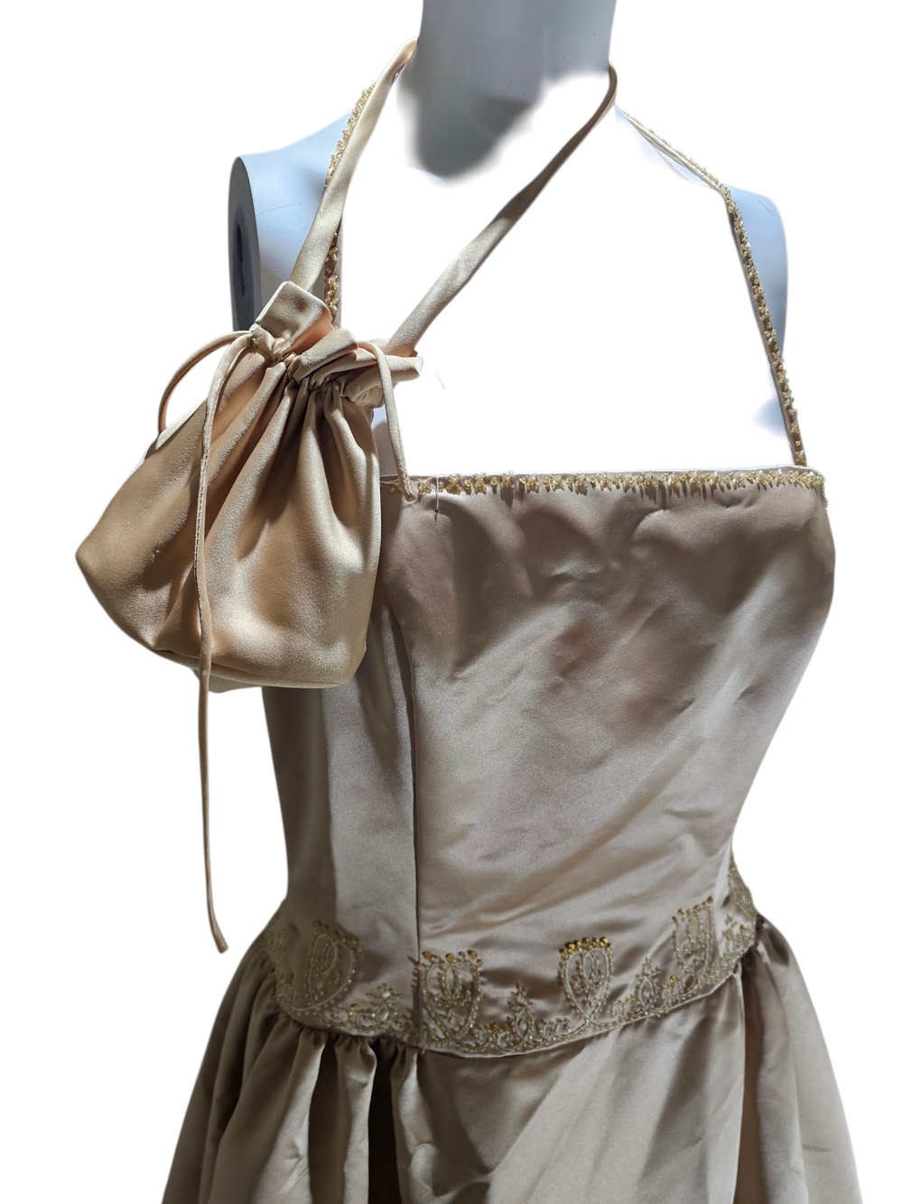 Satin Party Dress with Matching Drawstring Bag - Champagne